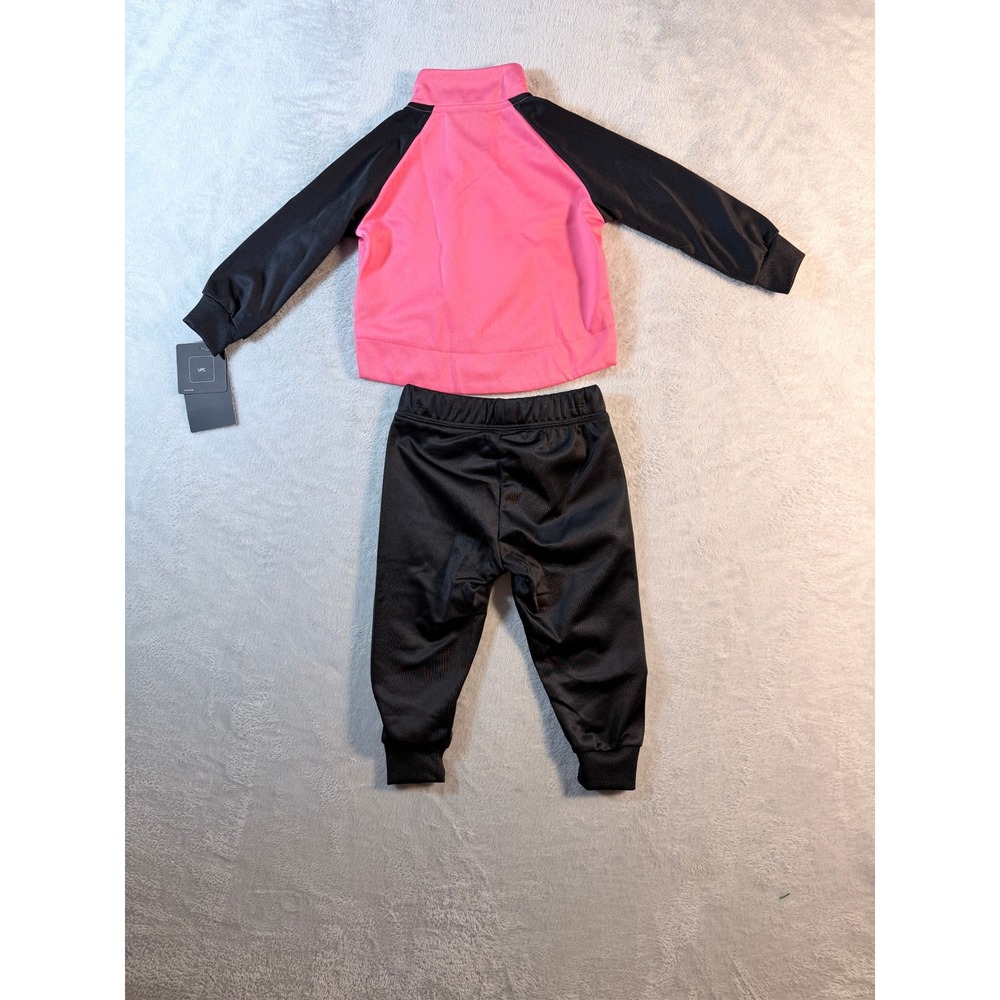 Nike Girls Pink Black‎ 2 Piece Tracksuit Set Full Zip Jacket Pants Size 12M NWT - Picture 2 of 16